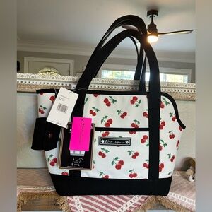 NWT Betsey Johnson pet carrier up to 16 lbs cherry canvas w/ poop bag holder